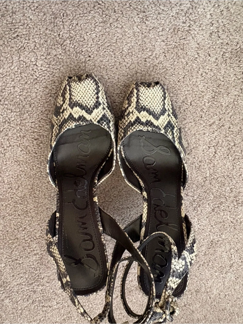Sam Edelman Wrenna Snake Print Heels in Black and Brown